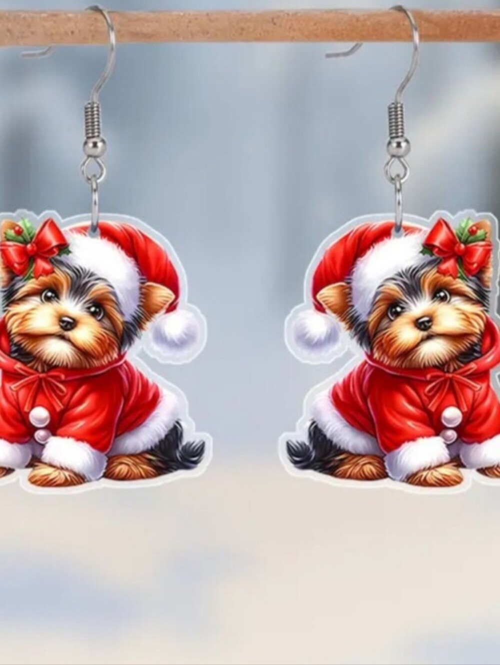 Hand Crafted Festive Red Puppy Santa Drop Earrings